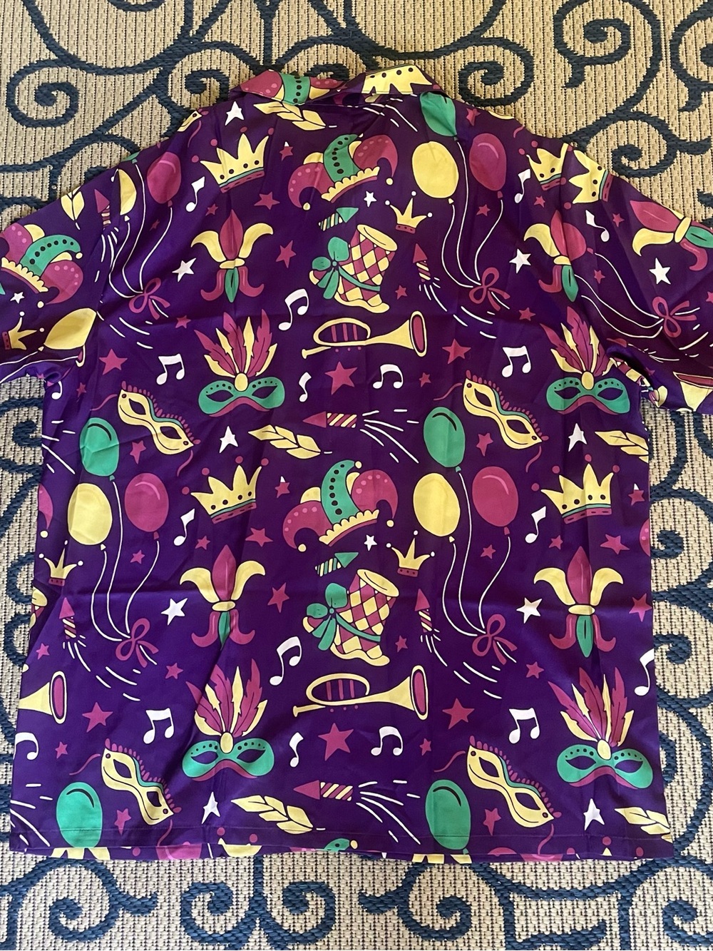 Men's Purple Carnival Print Short Sleeve Button-Down Shirt - Picture 2 of 8